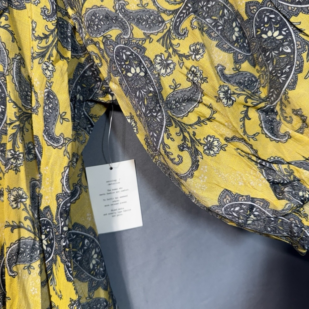 Boho Paisley Top Turmeric Gold Fringe Hem Peasant Blouse Plus Size Festival 3x - Picture 4 of 13